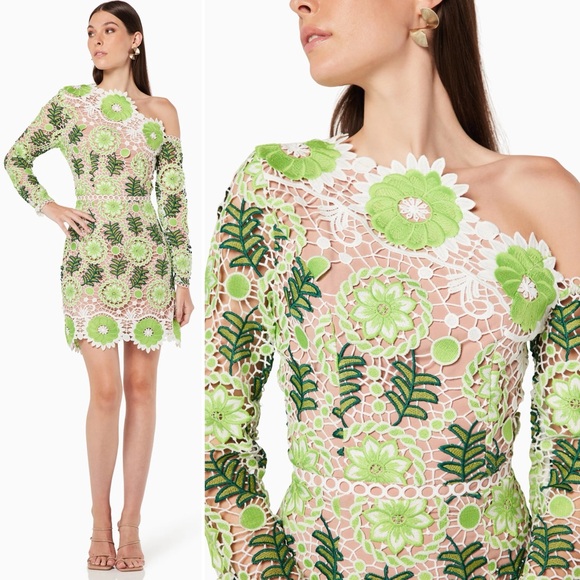 Elliatt Green and White Long Sleeve Dress - Picture 1 of 14